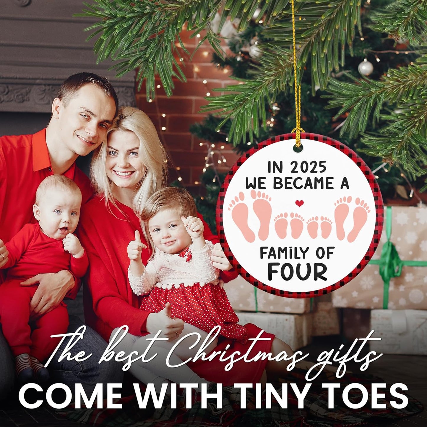 OASSIE Pregnancy Announcement Ornament - Ceramic Christmas Ornaments 2025 for Tree Decorations - Couple Gifts for Parents, New Mom Gifts for Women, New Dad Gift for Second Baby Announcement