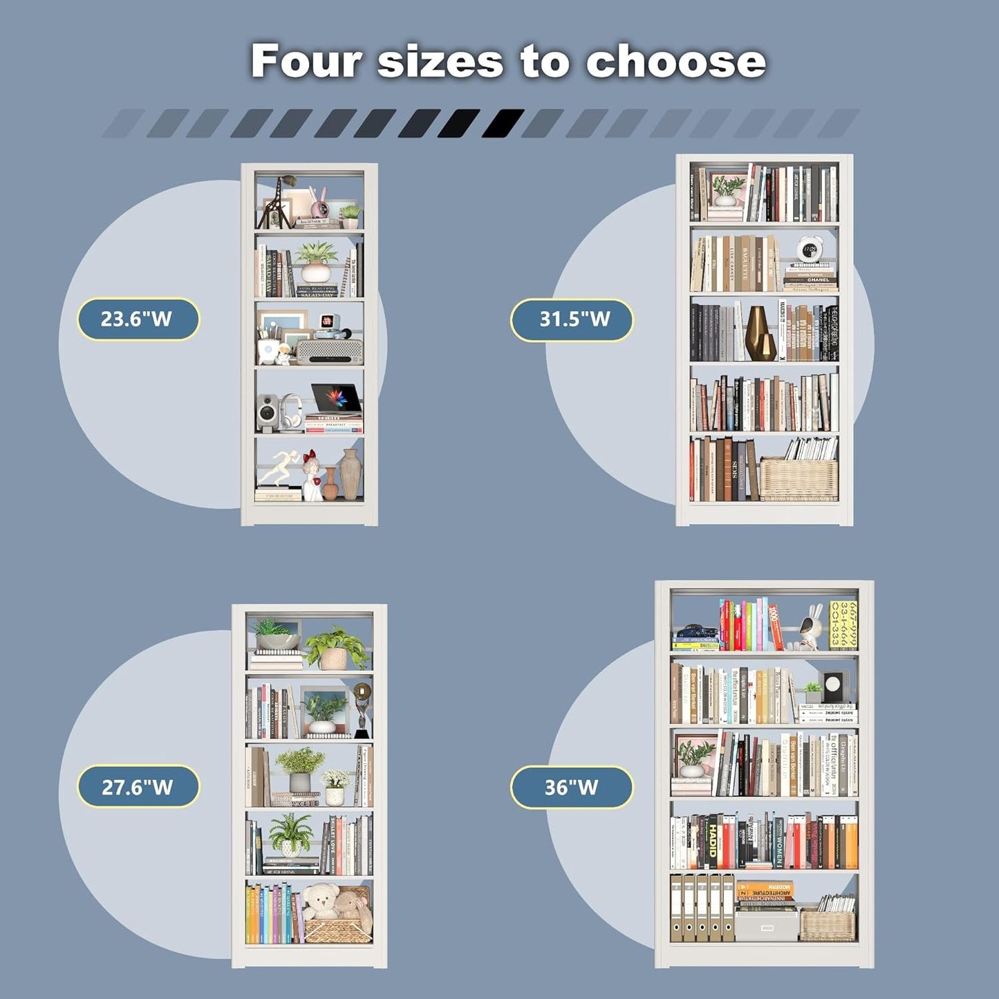 5-Tier Metal Bookshelf, 69" Tall Bookcase, Adjustable Bookshelves with Deep Display Shelves, Heavy Duty Book Shelf, Open Book Cases for Living Room, Home, Office, Library, Garage (White)