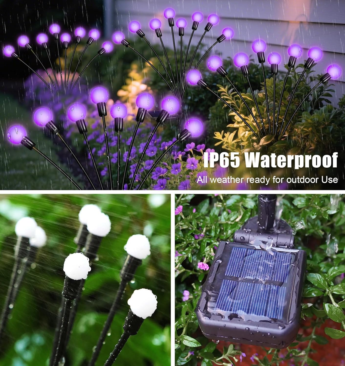 Solar Garden Lights Outdoor, 4 Pack Firefly Swaying Lights Purple, Waterproof 4 Pack 24 Heads Garden Decor for Yard Patio Pathway Lawn, Gardening Gifts for Women Christmas Decoration