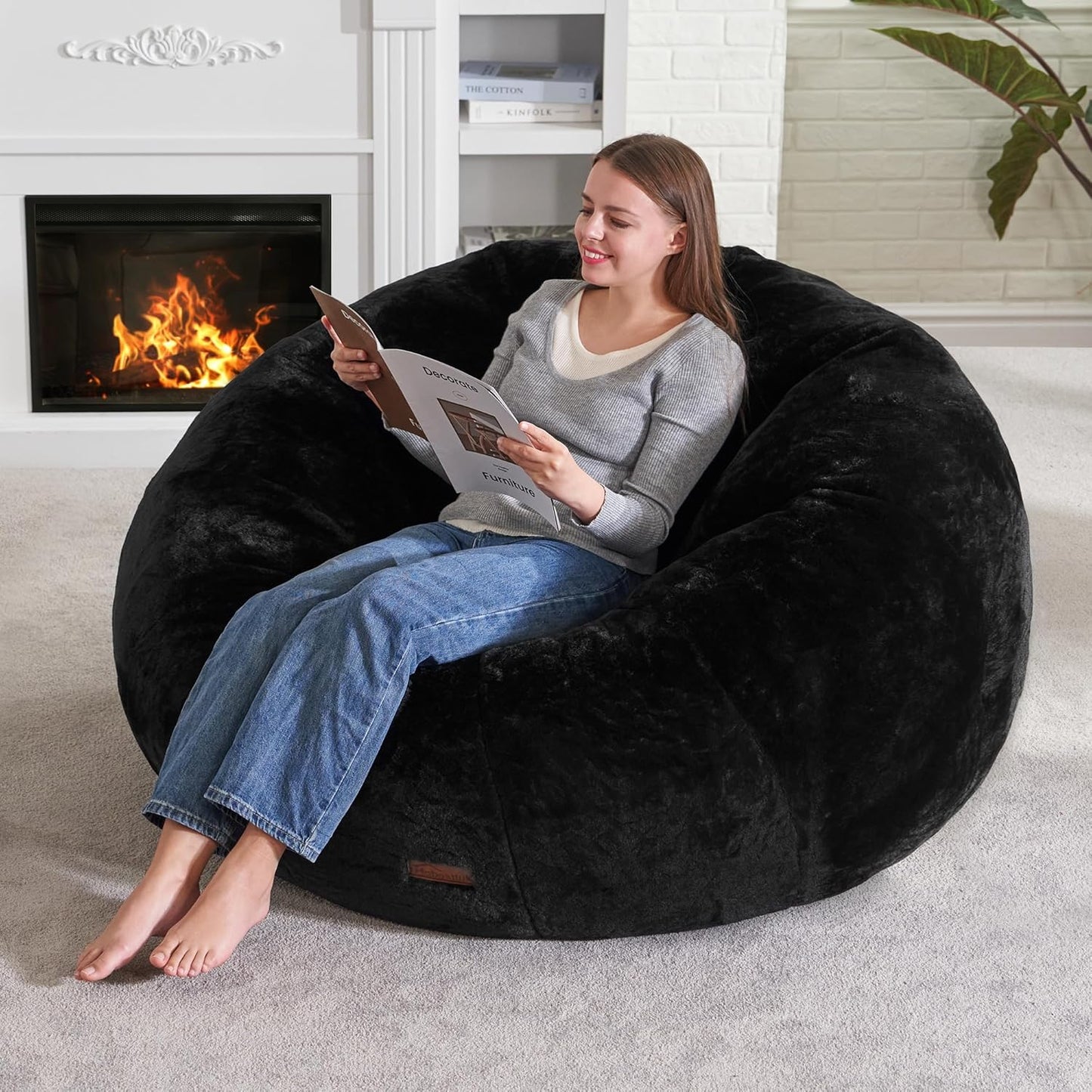 Hobestluk Bean Bag Chairs Large Bean Bag Couch for Adults Stuffed Sofa Chair Comfy Giant Bean Bag Chair with Spacious Design for Reading, Playing or Relaxing (Black)