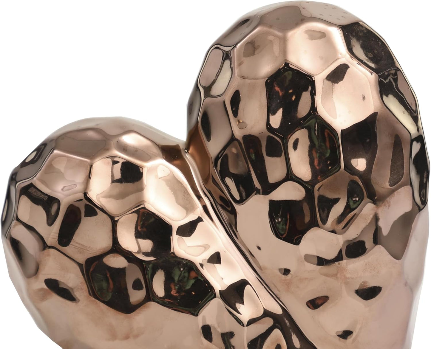 Deco 79 Ceramic Heart Decorative Sculpture Dimensional Angled Origami Inspired Home Decor Statue with Faceted Exterior, Accent Figurine 8" x 3" x 8", Rose Gold