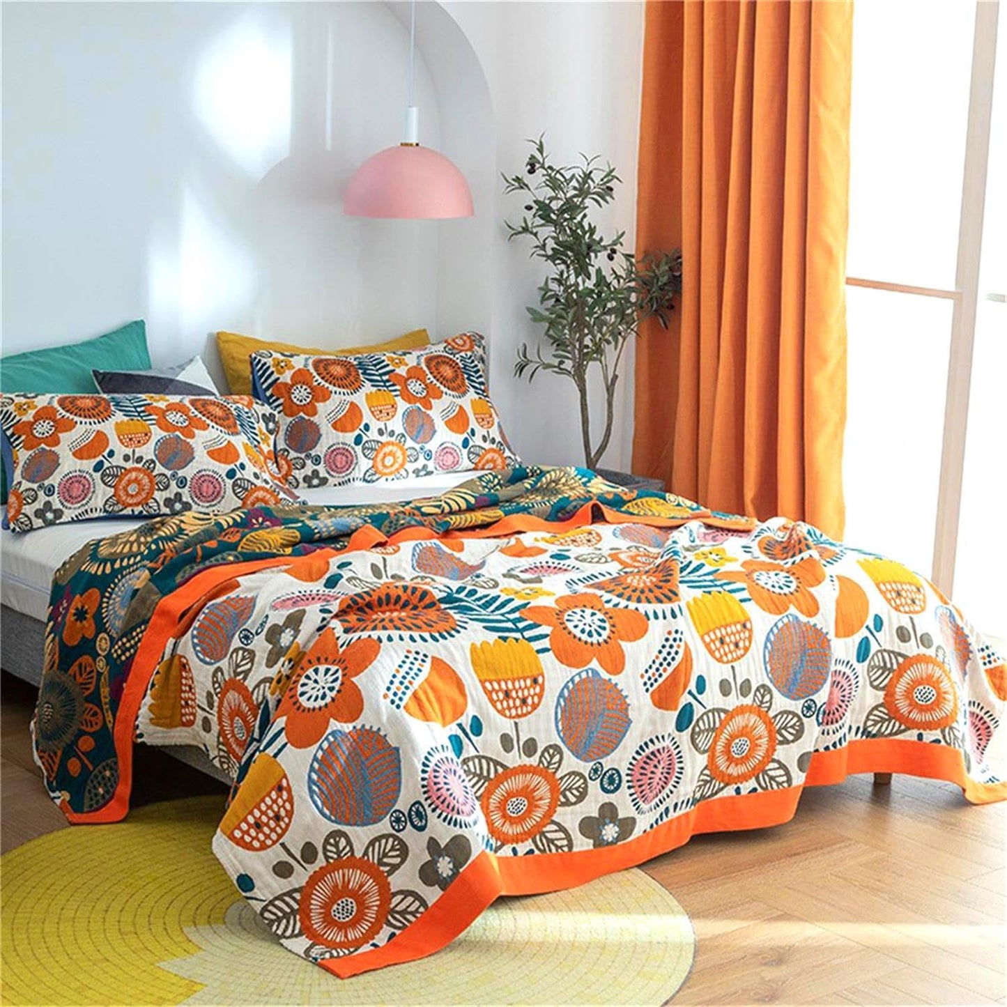 Throw Blanket Queen Size Summer Blanket for Couch Bed 80''x90'',100% Cotton Woven Muslin Blankets Travel Soft Warm Mexican Blanket Boho Quilt Home Decor for Women