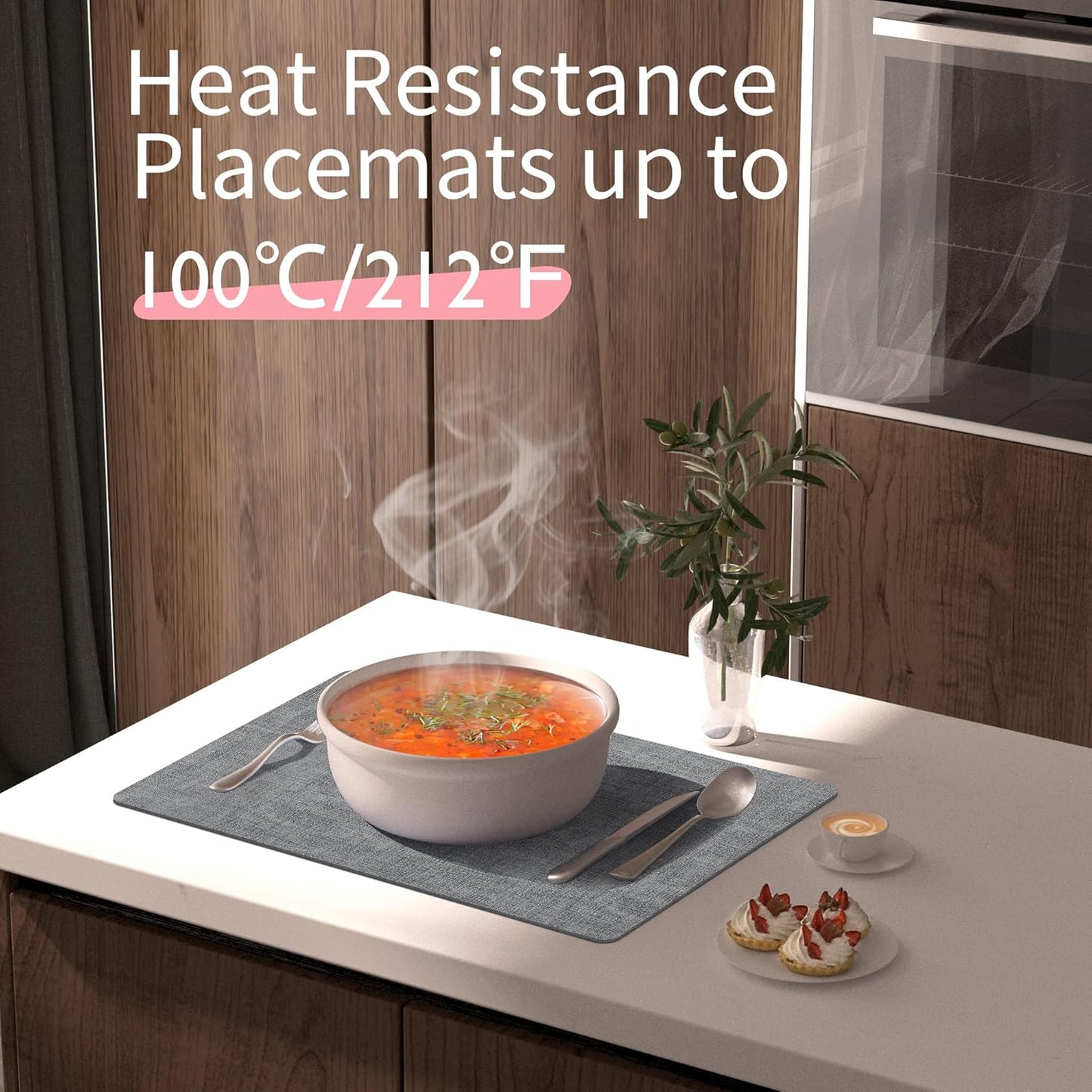 Maxpearl Faux Leather Placemats Set of 4 - Waterproof - Wipe Clean - Heat Resistant - Anti Slip Dining Table Place Mats, Suitable for Indoor & Outdoor Use, 17’’×12’’, Grey