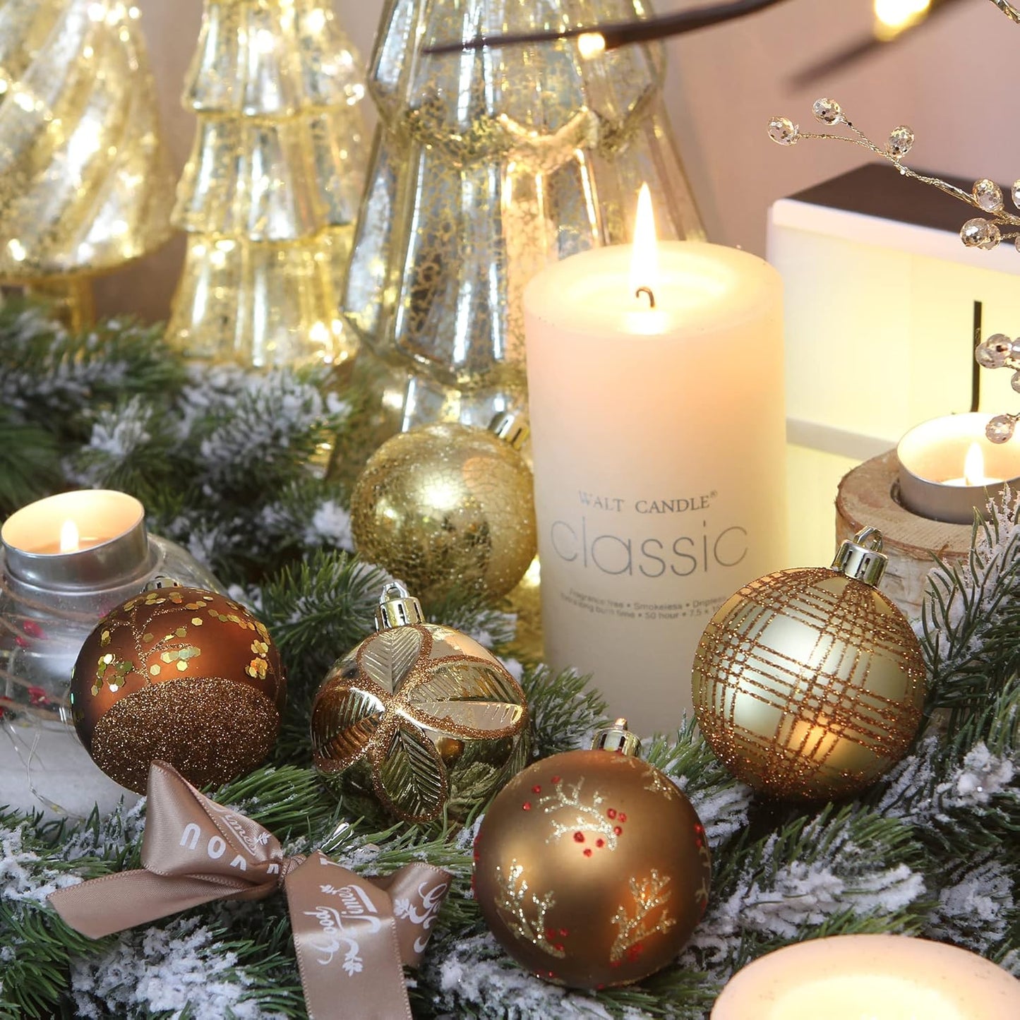 Sea Team 60mm/2.36" Delicate Contrast Color Theme Painting & Glittering Christmas Tree Pendants Decorative Hanging Christmas Baubles Balls Ornaments Set - 30 Pieces (Bronze & Gold)