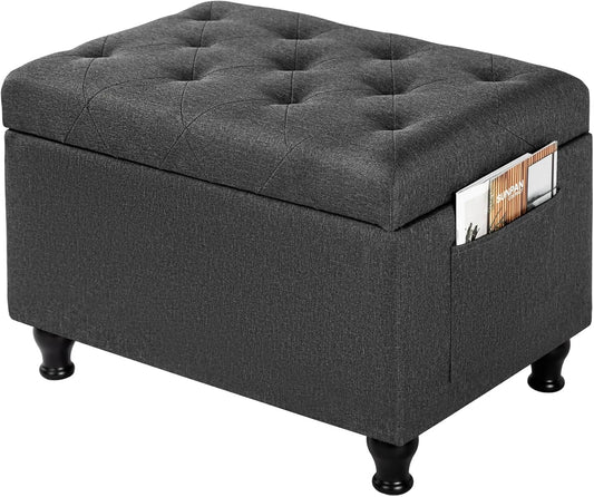 Ottoman with Storage 24'' Storage Ottomans Linen Fabric Ottoman Footstools Small Upholstered Foot Rest Stool for Couch, Living Room, Bedroom, Entrance Shoe Bench Dark Grey