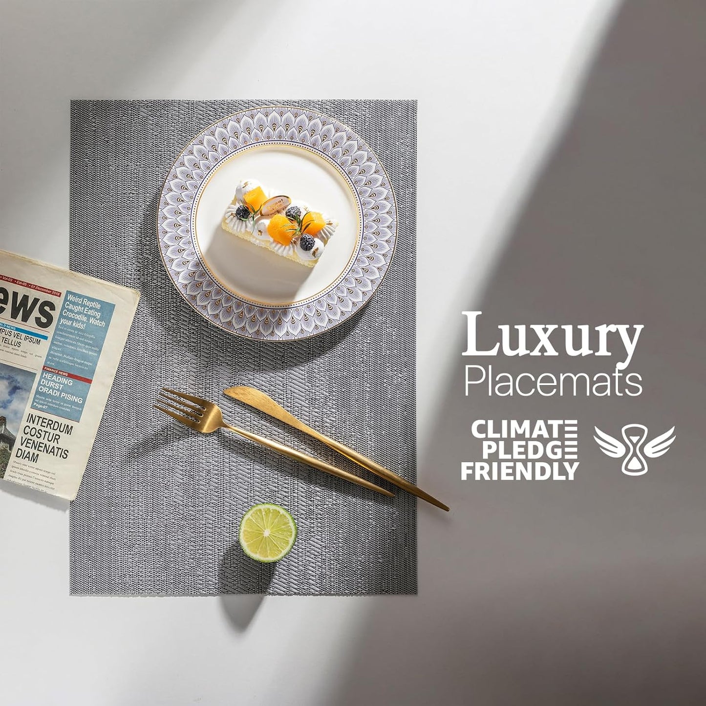 LEXMORE Placemats Set of 8 Vinyl/Plastic Woven Place Mats for Kitchen Table Indoor/Outdoor Washable Placemat Wipeable Dining Table Mats(Ombre Gray)