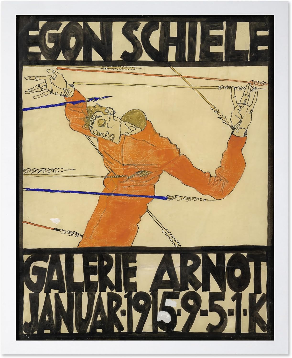 Poster Master Vintage Painting Poster - Retro Expressionism Print - Self Portrait as the Martyred St Sebastian - Gift for Artist, Friend - Wall Decor for Home, Office, 8x10 White Framed