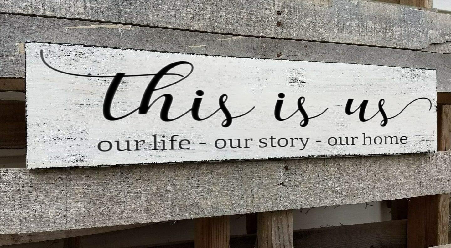 This is Us Sign, Our Life Our Story Our Home Sign, Farmhouse Family Wooden Wall Decor for Living Room Bedroom (This is Us) 6x16 Inch