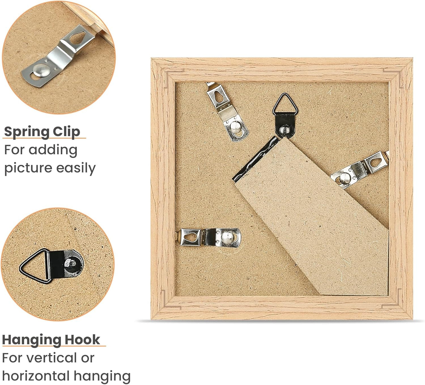 upsimples 4x4 Picture Frame, Natural Solid Wooden Picture Frames, Display 3x3 with Mat or 4 x 4 Without Mat, Wall or Tabletop, 1 Pack, Natural