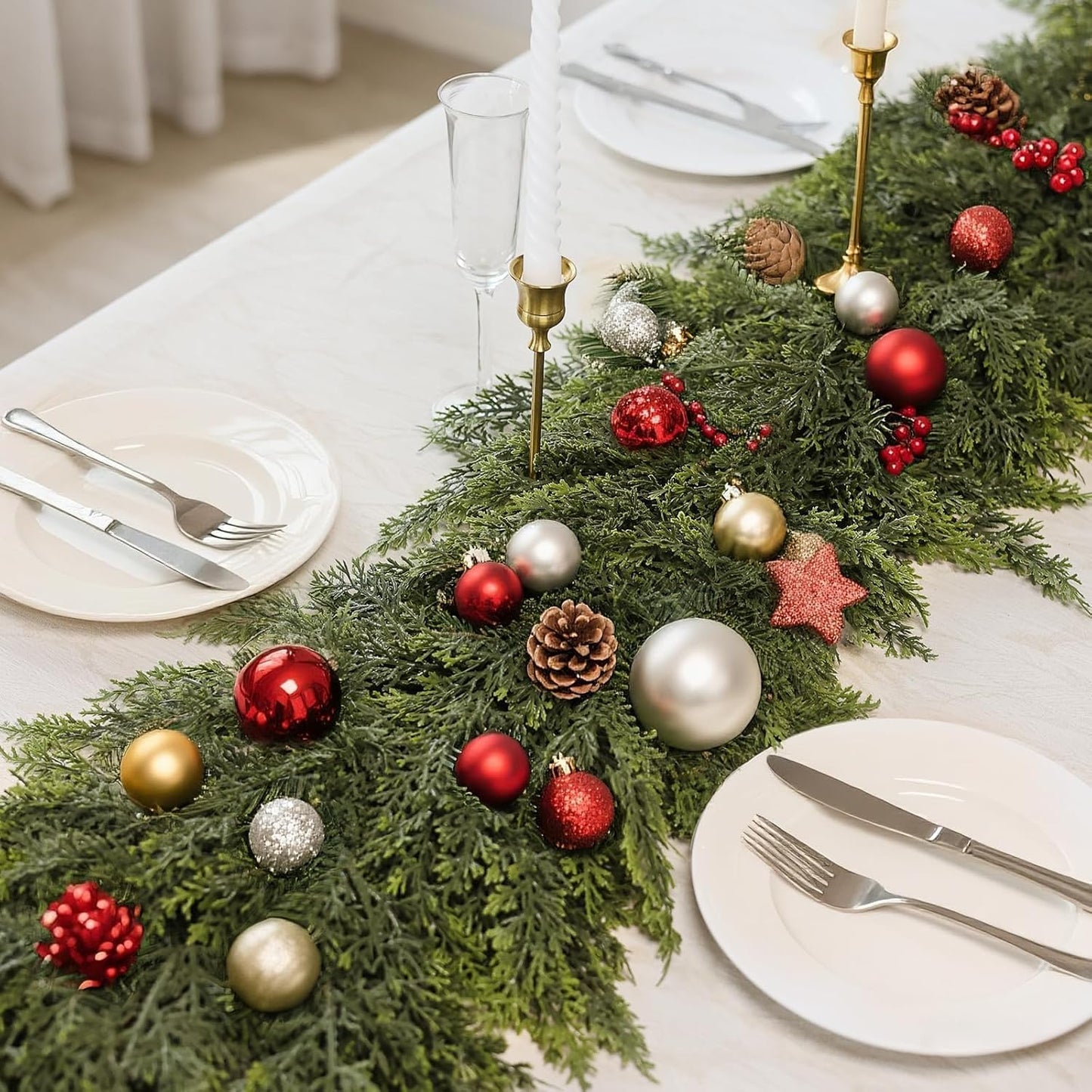 Real Touch Cedar Garland - Artificial Christmas Garlands Faux Green Cedar Fake Pine Needles Garland for Fireplace,Table, Stairs, Mantle, Window,Indoor Outdoor,Home,Holiday Decor(1 PCS,9 FT)