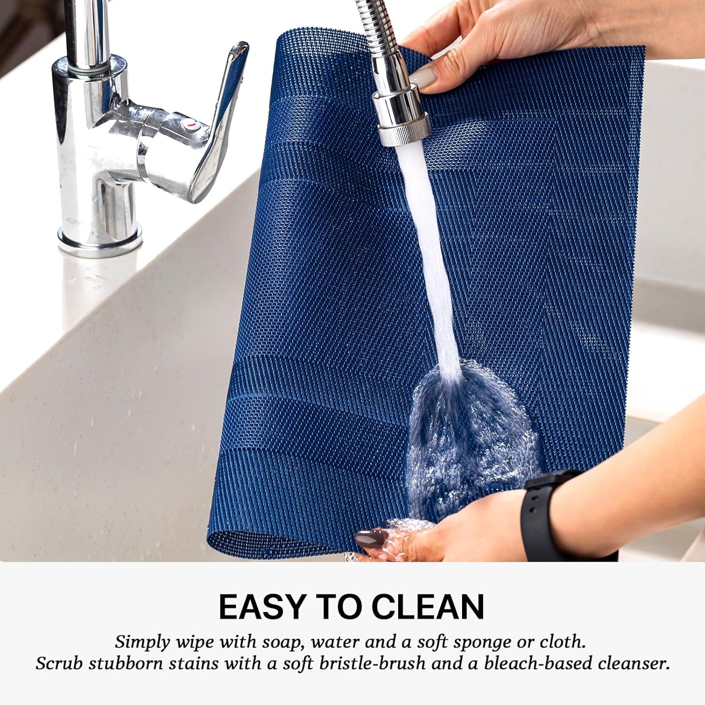 LEXMORE Placemats Set of 12 Vinyl/Plastic Woven Place Mats for Kitchen Table Indoor/Outdoor Washable Placemat Wipeable Dining Table Mats(G-Navy Cube)