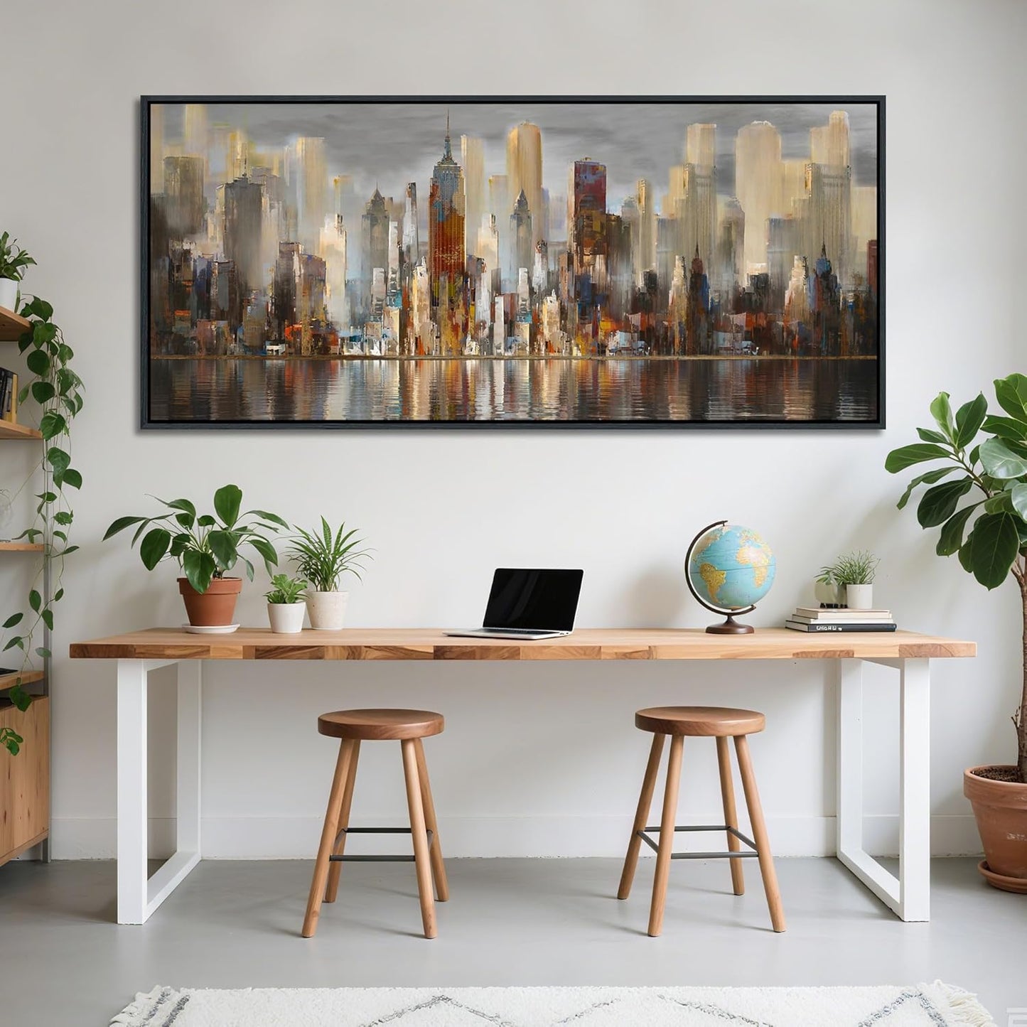 Framed Large Cityscape New York Wall Art Canvas Prints Abstract Brown City Theme Paintings Modern Canvas Wall Art for Living Room Pictures Wall Decor Bedroom Big Size 31x70