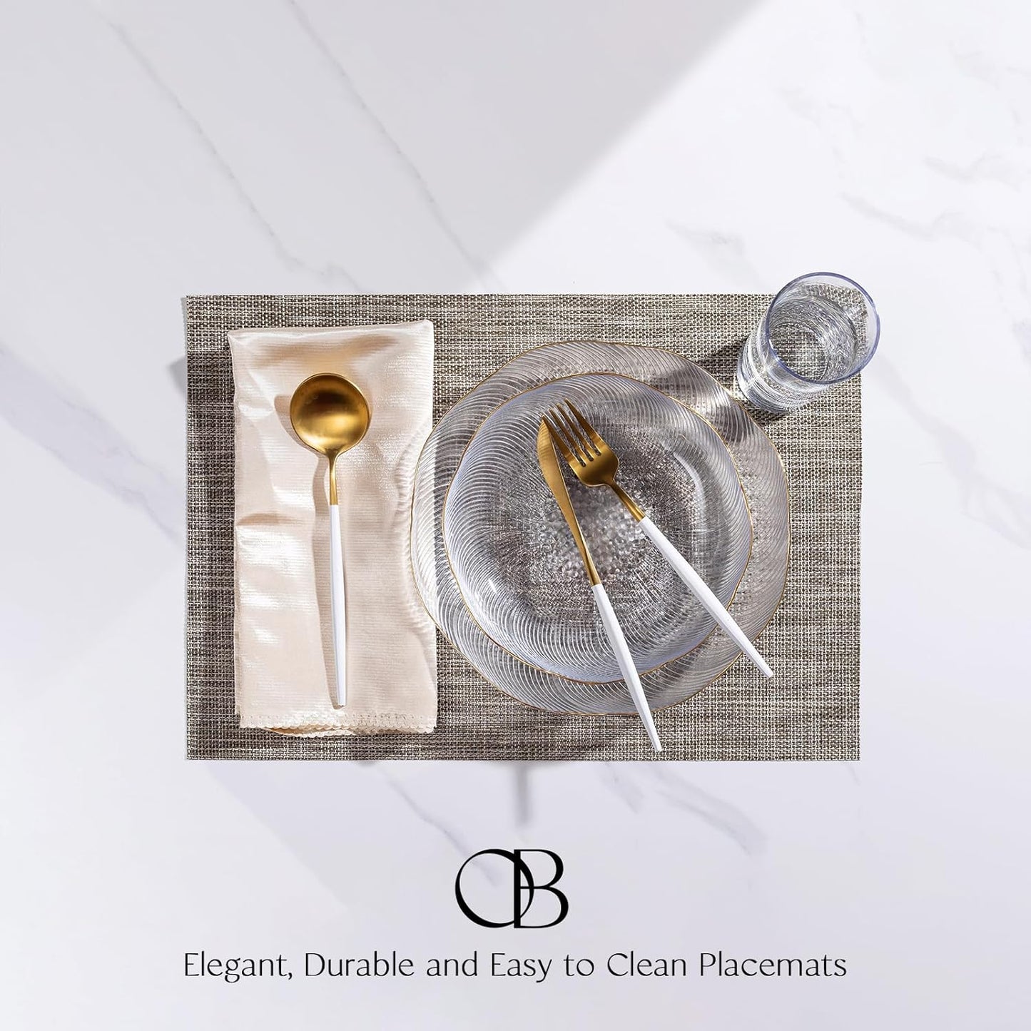 Placemats Set of 12 - Easy Clean Woven Vinyl Placemats for Dining Table, Indoor/Outdoor Place Mats, Washable PVC Table Mats（Cappuccino）