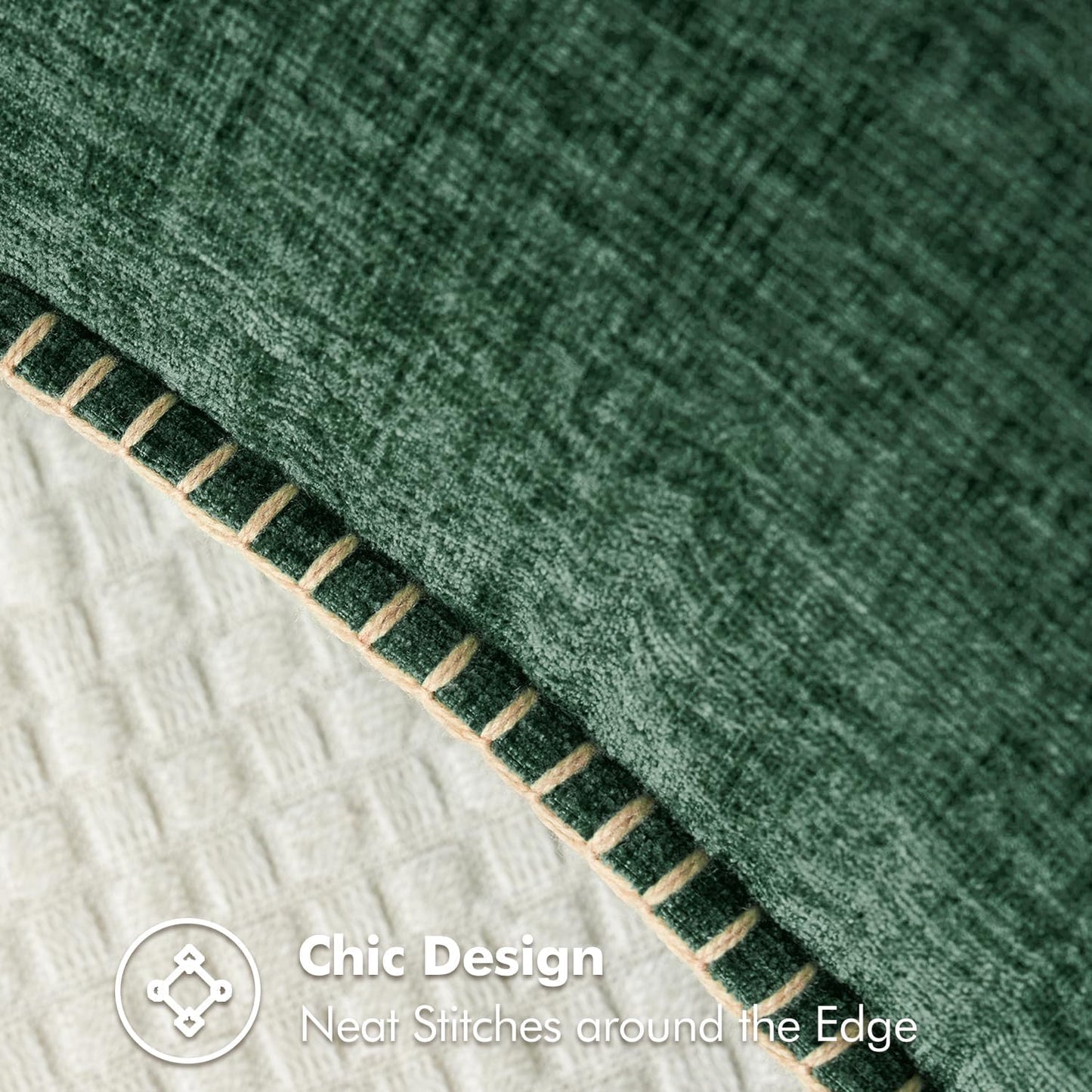 MIULEE Pack of 2 Christmas Pillow Covers 18x18 Inch Dark Green Farmhouse Decorative Throw Pillow Covers with Stitched Edge Soft Chenille Solid Dyed Couch Pillow Covers for Sofa Bed Living Room