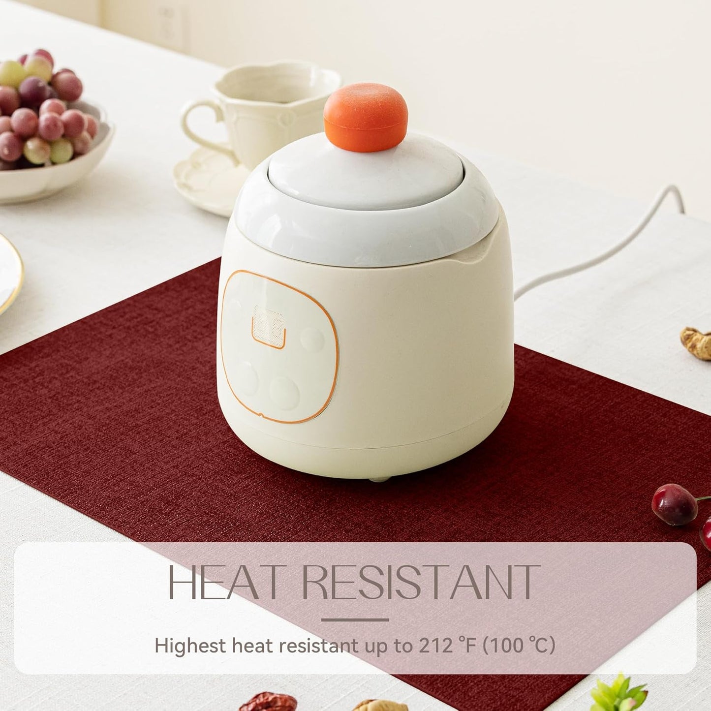 Romanstile Vinyl Placemats Set of 12-12 X 18 Inch - Heat Resistant Place Mats 100% Waterproof Oilproof Wipeable Reversible Faux Leather Table Mats for Kitchen/Dining/Party/Outdoor, Red