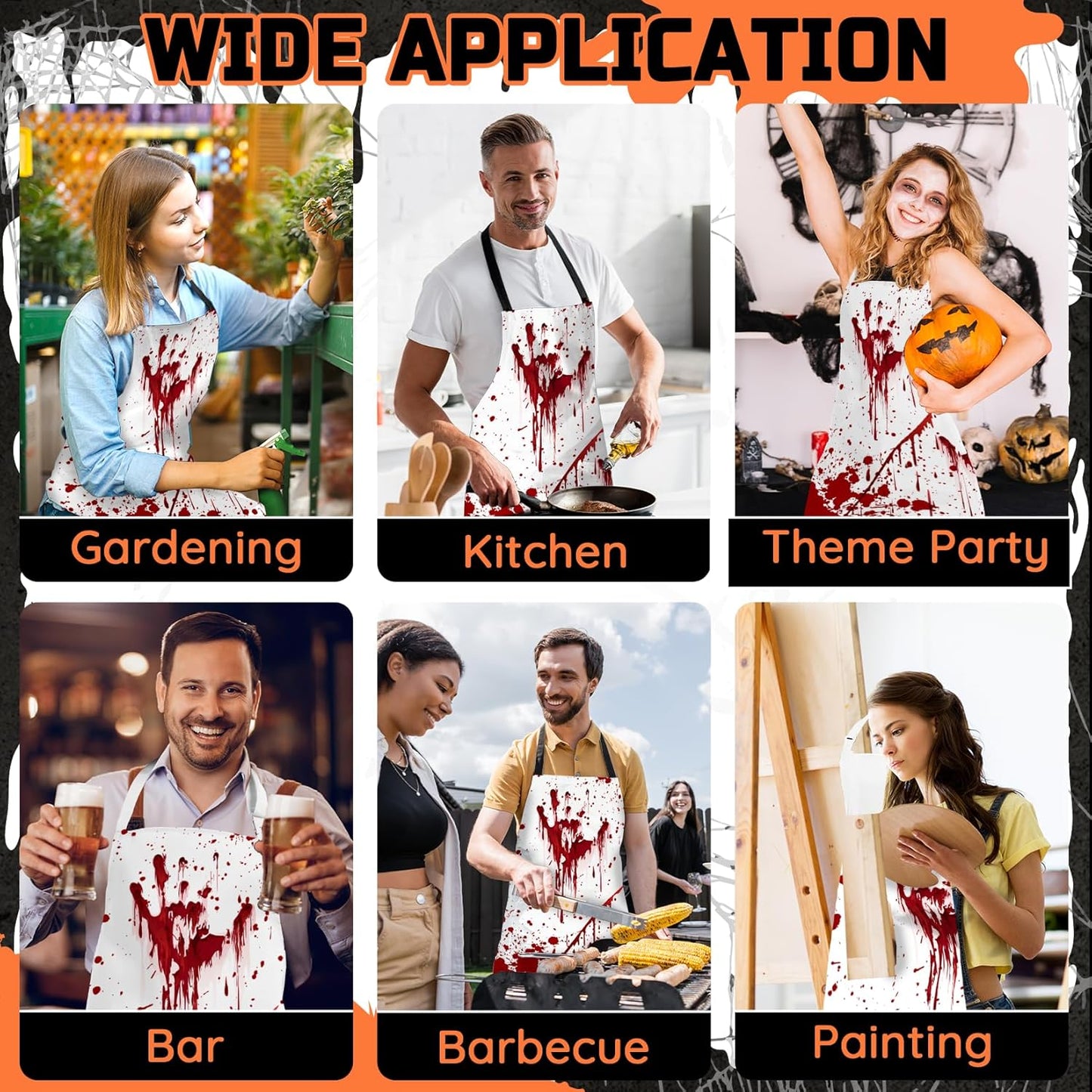 Happy Halloween Horror Apron Unisex, Adjustable Funny Kitchen Apron, Waterproof Scary Bloody Bib Aprons for Cosplay Party