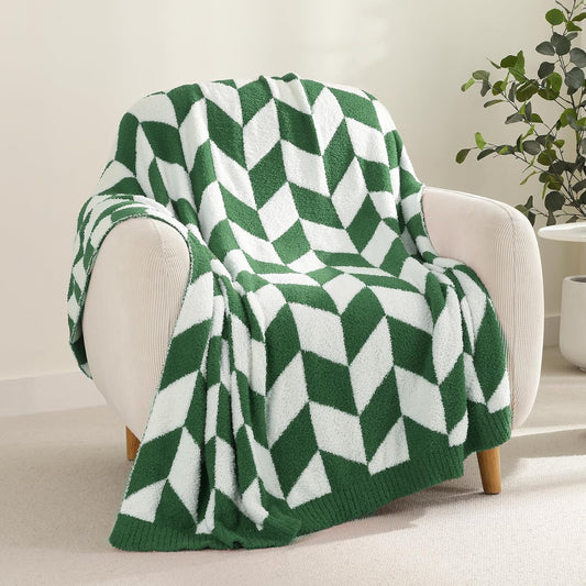 Snuggle Sac Christmas Green Throw Blanket for Couch, Super Soft Christmas Blankets Cozy Knit Fuzzy Plush Lightweight Throws for Sofa, Bed, Chevron Green,50x60 inches