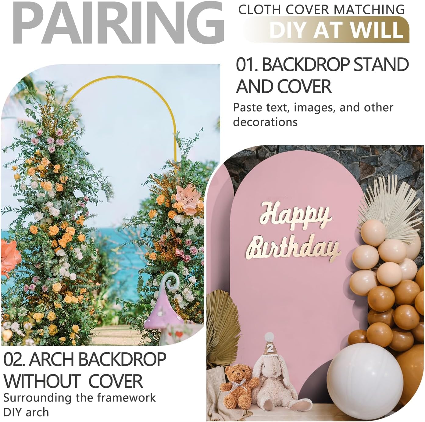 Arch Backdrop Stand and Cover Set, Metal Balloon Arch Backdrop 7.2ft, Gold Arched Stand Frame for Wedding, Parties,Birthday, Backdrop Decorations (Pale Pink,7.2ft)