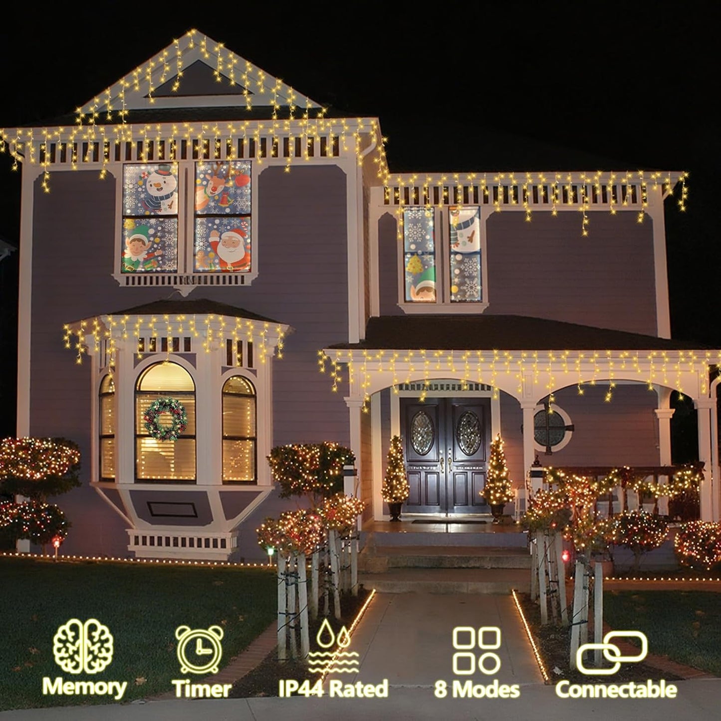 QITONG 800 LED Icicle Lights Warm White