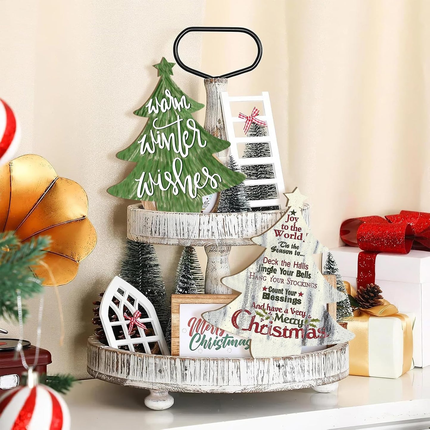 Wooden Christmastree Ornaments for Paint Christmas Decorations Cutouts Unfinished 6Pack, Wood Christmastree for Crafts DIY Blank Cutouts Ornament Winter New Year Decorations 3 Size