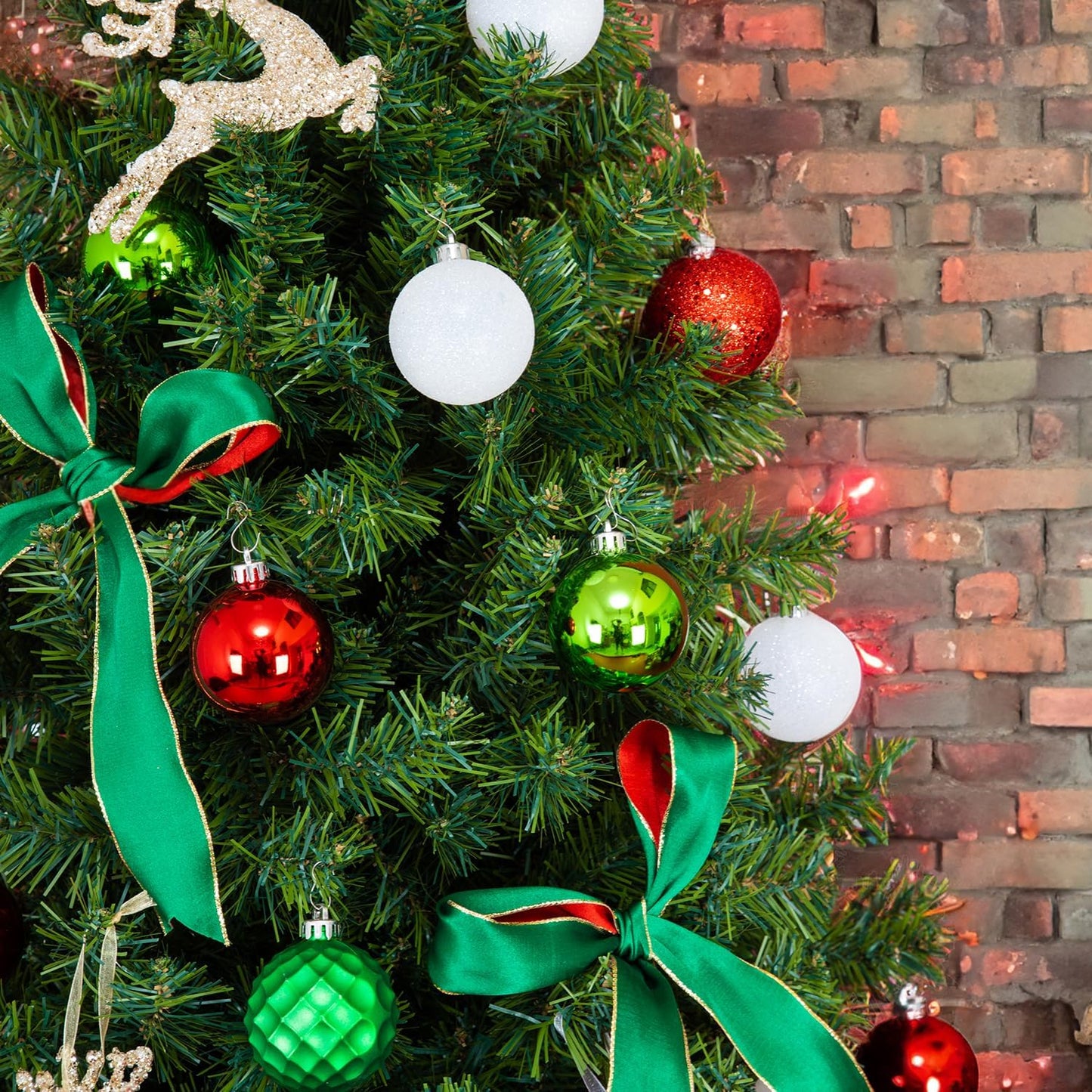 Every Day is Christmas Ornaments, Shatterproof Christmas Tree Ornament Set, Christmas Balls Decoration 50 Count (2.24"/57mm, White Red Green)