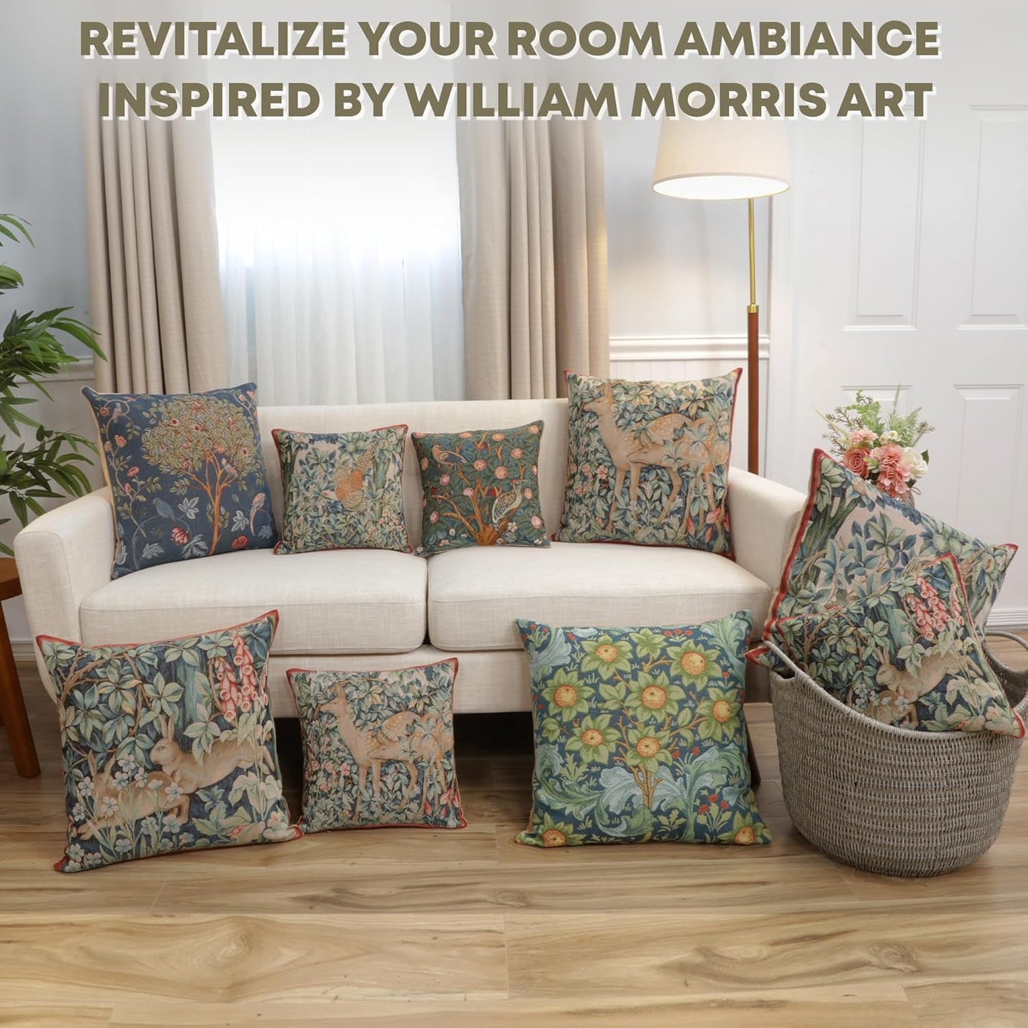 Charlotte Home Furnishings Decorative Tapestry Pillow Cover 19x19 in, Green Woodpecker Couch Pillow Cover, French Country Square Cushion Cases for Living Room Home Decor, Soft Cotton Jacquard Woven