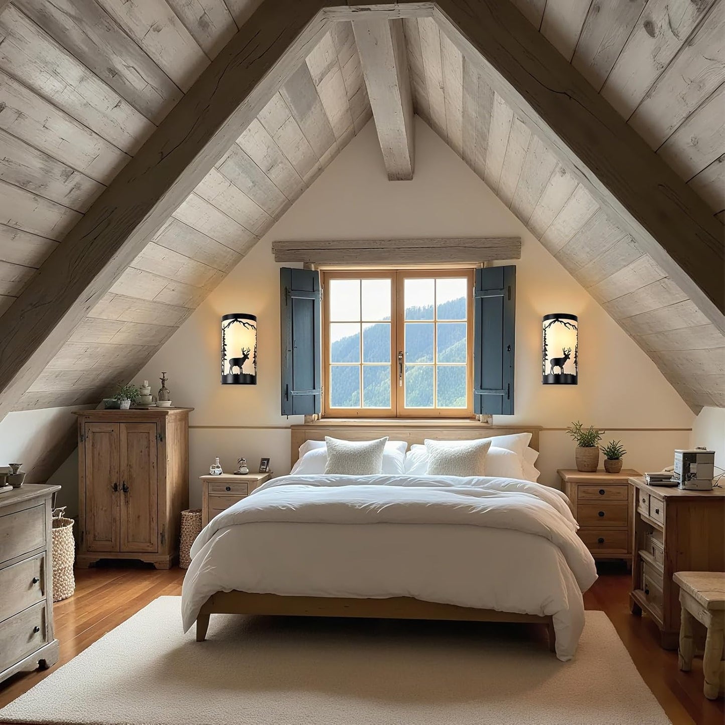 Wall Light Fixtures,Deer Cream White Parchment Rustic Wall Sconces,Farmhouse E26 Base Wall Sconce Light,Industrial Metal Black Sconce,Wall Lamps for Bedroom,Living Room,Hallway,Stairway