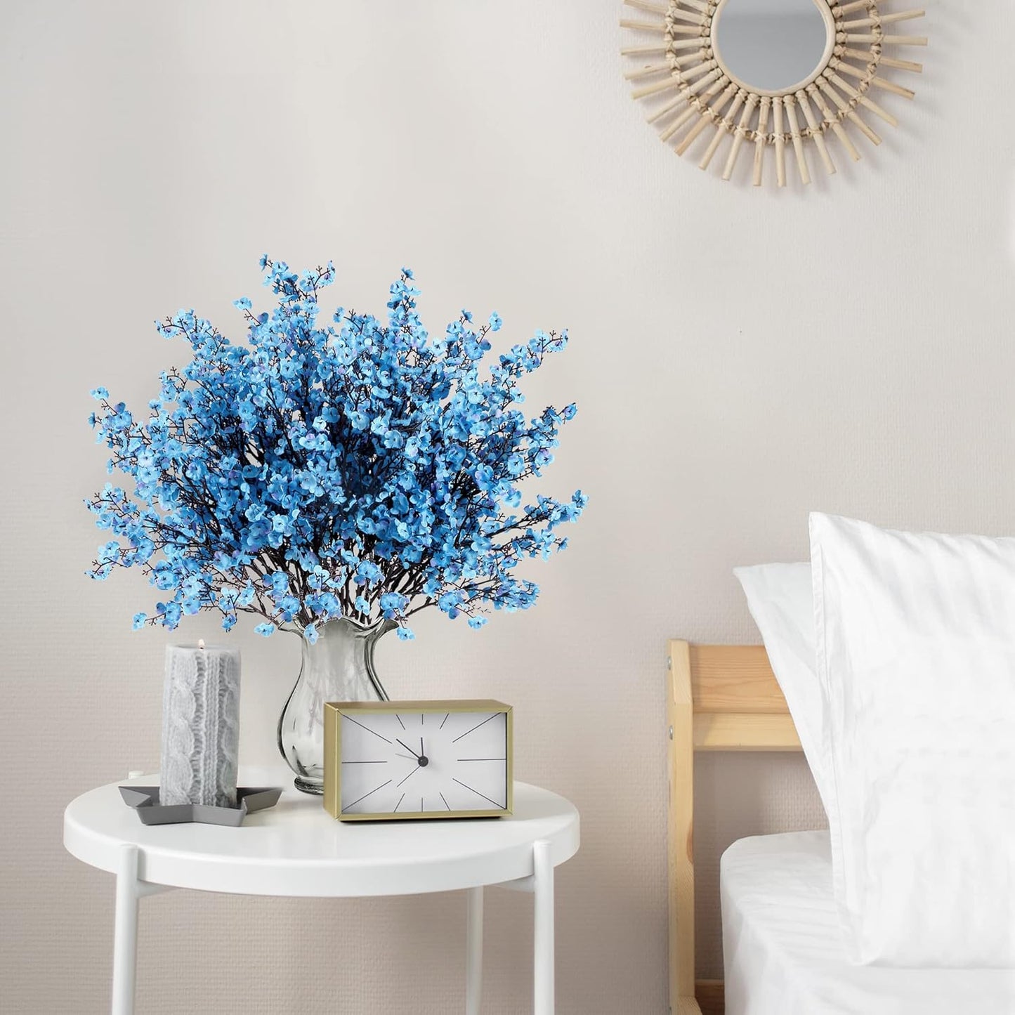Sggvecsy 10 Pcs Babys Breath Artificial Flowers Gypsophila Bouquets Bulk Real Touch Fake Silk Flowers for Home Wedding DIY Floral Arrangement Kitchen Table Centerpiece Festival Decoration (Blue)