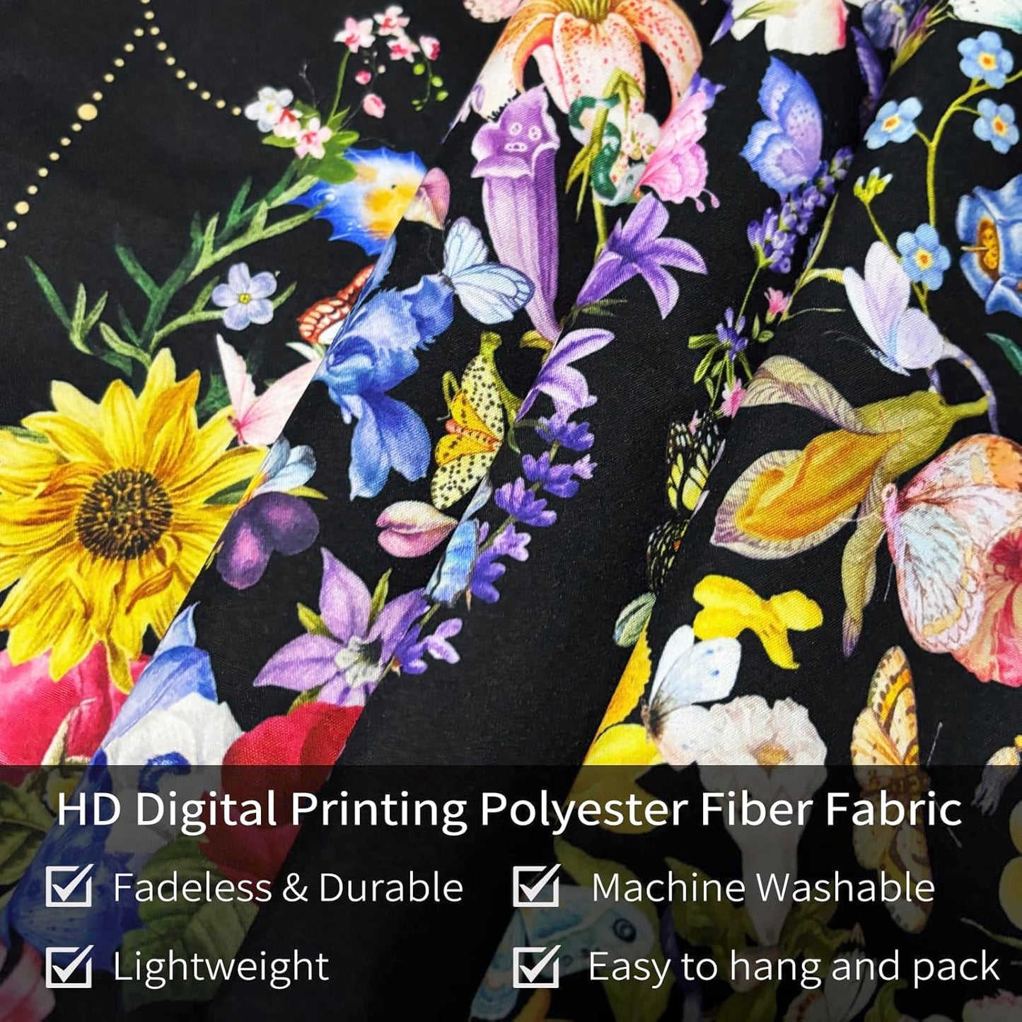 Damanse Butterfly Tapestry Wall Hanging Cute,Boho Wall Tapestry for Bedroom Aesthetic,Flower Living Room Decor for Teen Girls (Black, 49.20" x 59.10")