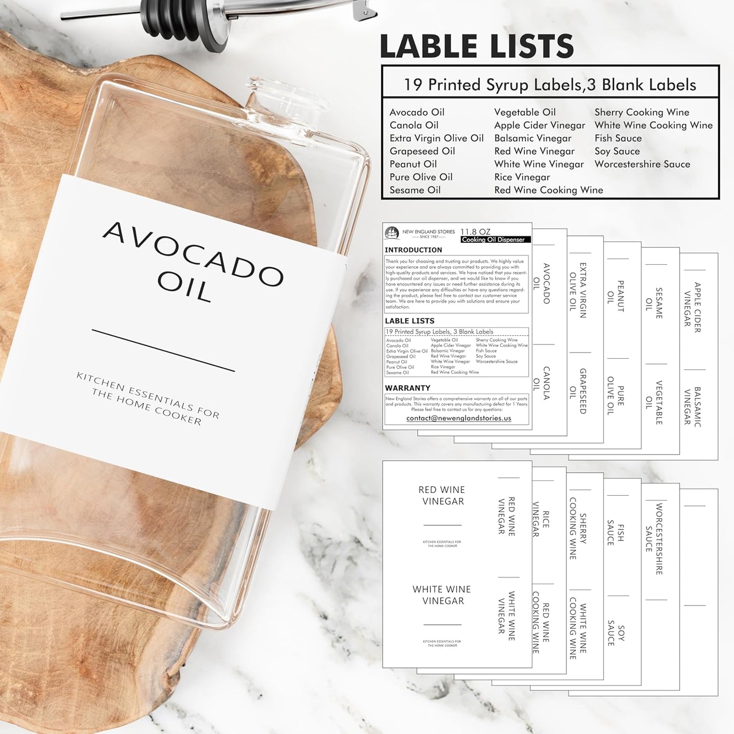 New England Stories Kitchen Cooking Oil Dispenser Set, Olive Oil and Vinegar Bottles, Soy Sauce Dispenser - 4 Pieces, Silver, Durable & Stylish Design