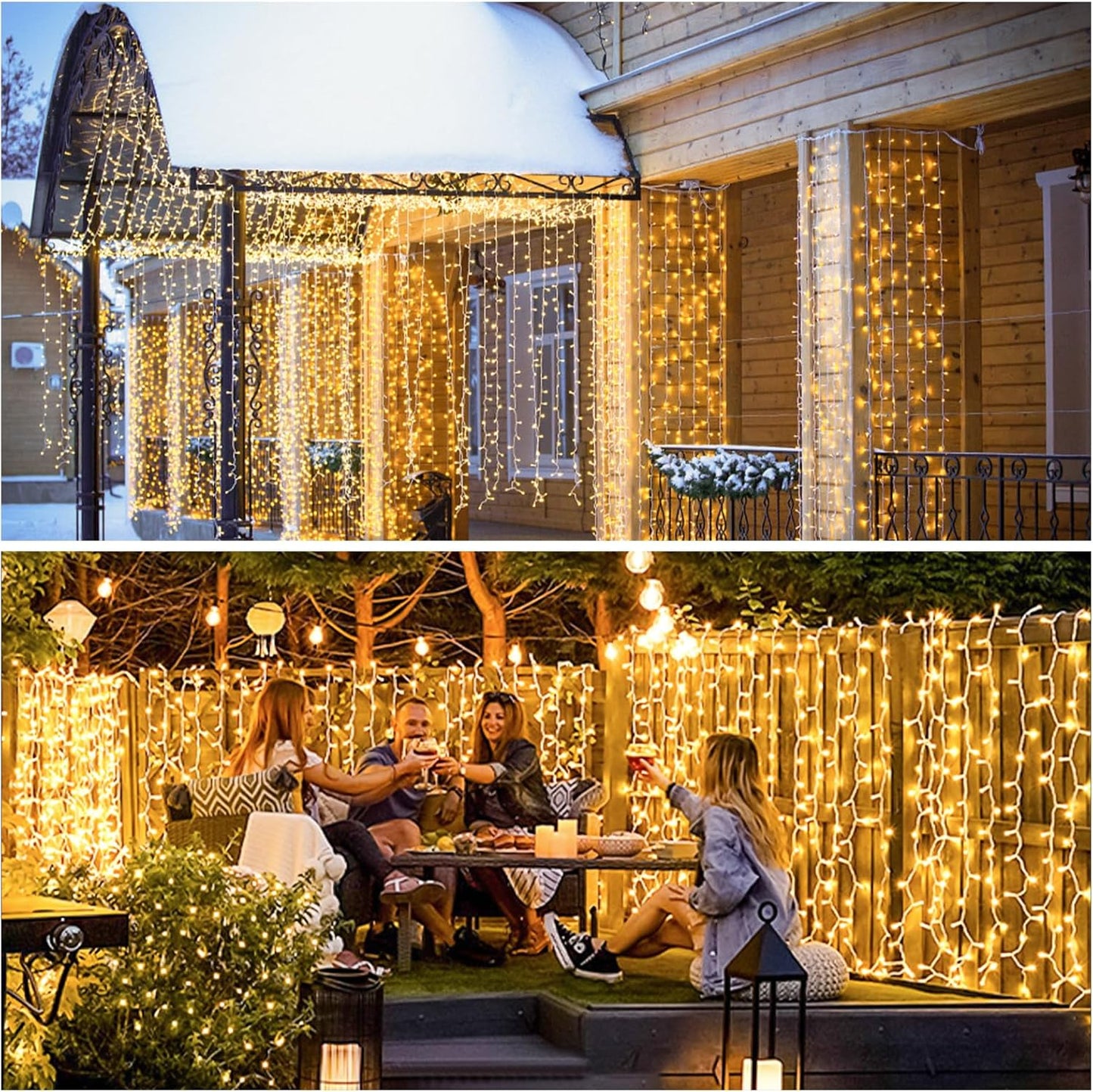 JMEXSUSS 900 LED Outdoor Christmas Curtain Lights, 9.5x29.5ft Christmas Lights Plug in with Remote, Twinkle Hanging String Light for Bedroom Wall Wedding Backdrop Window Gazebo Decor, Warm White