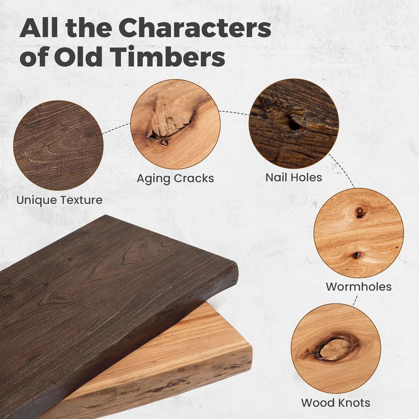 RICHFOCUS Live Edge Elm Floating Shelves - 55" W x 9.3" D Rustic Solid Wood Wall Shelves with Invisible Bracket, Wall-Mounted for Living Room, Bedroom, Kitchen Storage & Display, Set of 1, Walnut