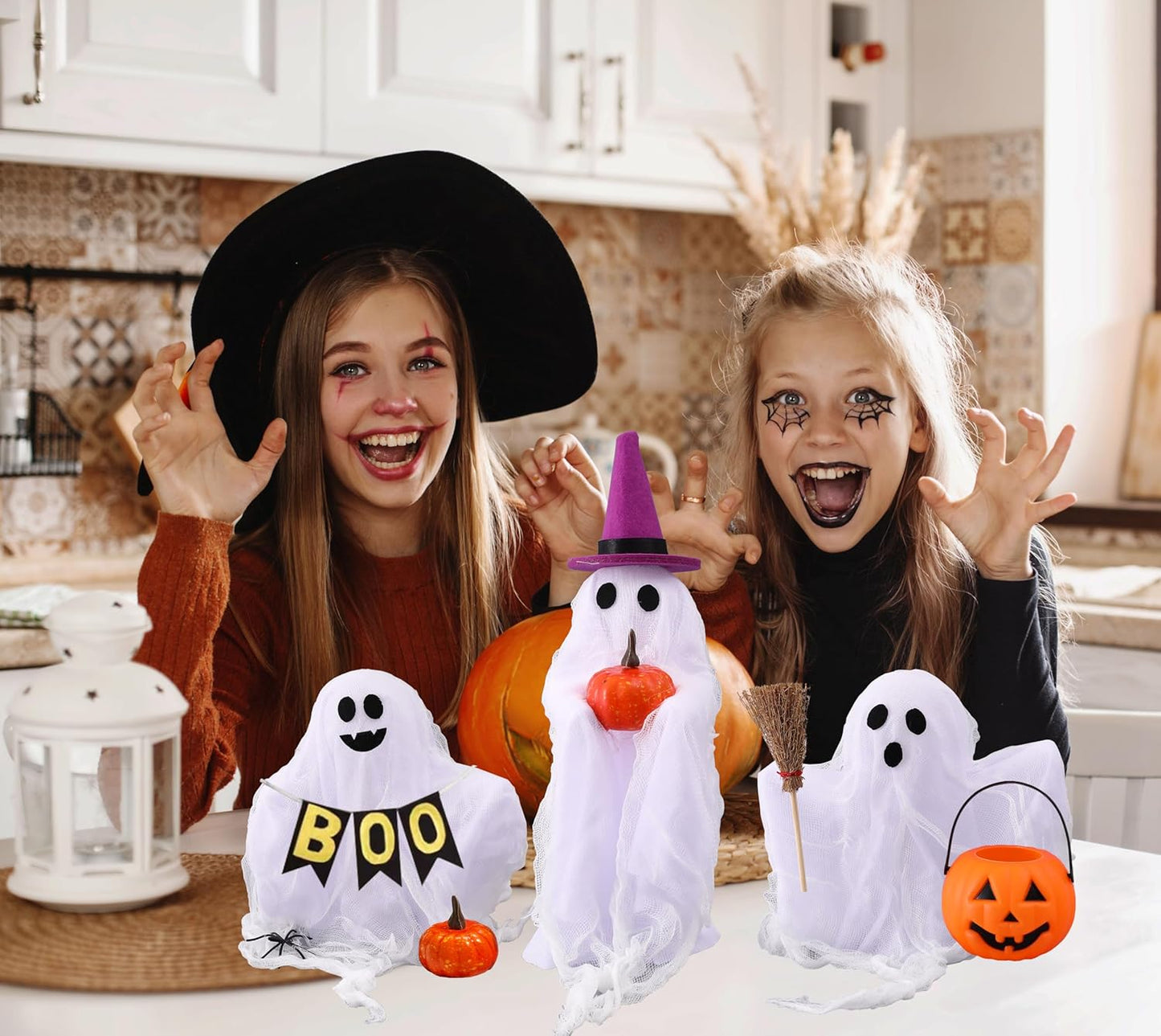 Halloween Decorations - Set of 3 Cute Spooky Ghosts Crafts - Ghost Decorations Indoor Halloween Decor for Party Table Home Room Kitchen Office