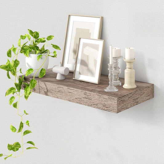 Deep Floating Shelves for Wall | 24 Inch Wide x 12 Inch Deep Floating Shelves | 24W x 12D Rustic Grey Wood Wide Wall Shelves | Bookshelf Laundry Shelf TV Shelf