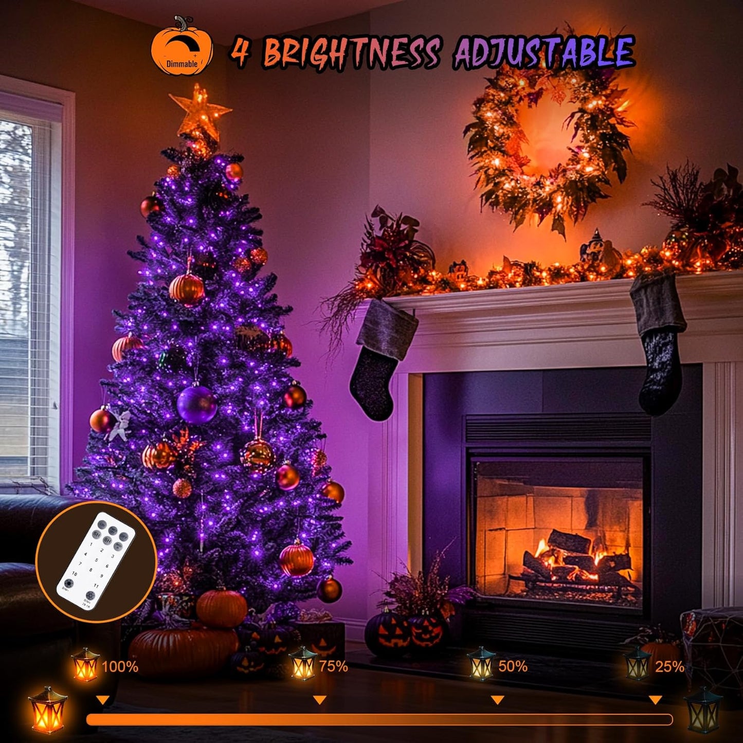 JMEXSUSS 168ft 600 LED Halloween Decor Lights Outdoor Clear Wire, Orange Purple String Lights Indoor Plug in,Halloween Lights for Tree Porch Yard Decorations