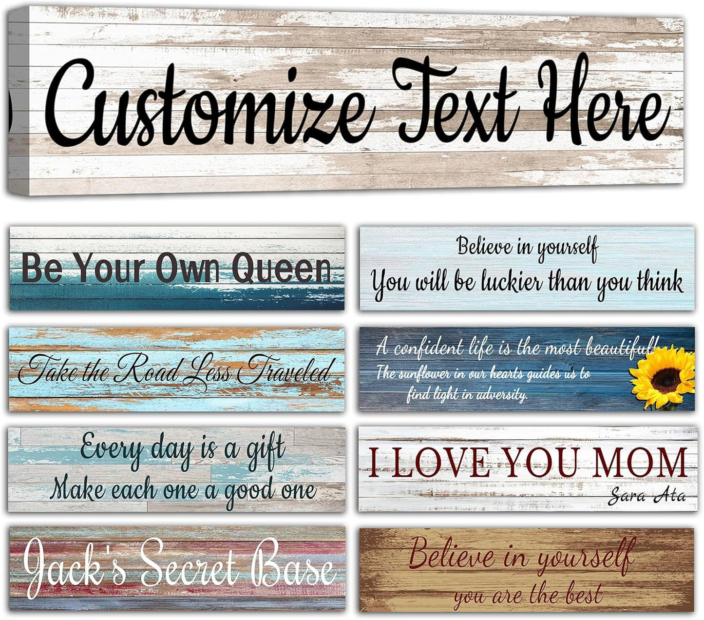 CHAOSETKEN Custom Text Sign Wall Art Personalized Family Quote Wall Decor Family Sign Canvas Prints Customized Wood Text Quote Pictures Rustic Farmhouse Decor Framed (32L x 8W)