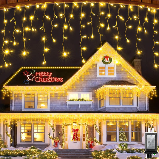 1620 LED Christma Lights with 360 Drops, 164ft Outdoor Hanging lights with 8 Modes & Timer Memory, Outsite Waterproof Curtain String Lights for Front House Fence Tree Holiday Decorations (Warm White)