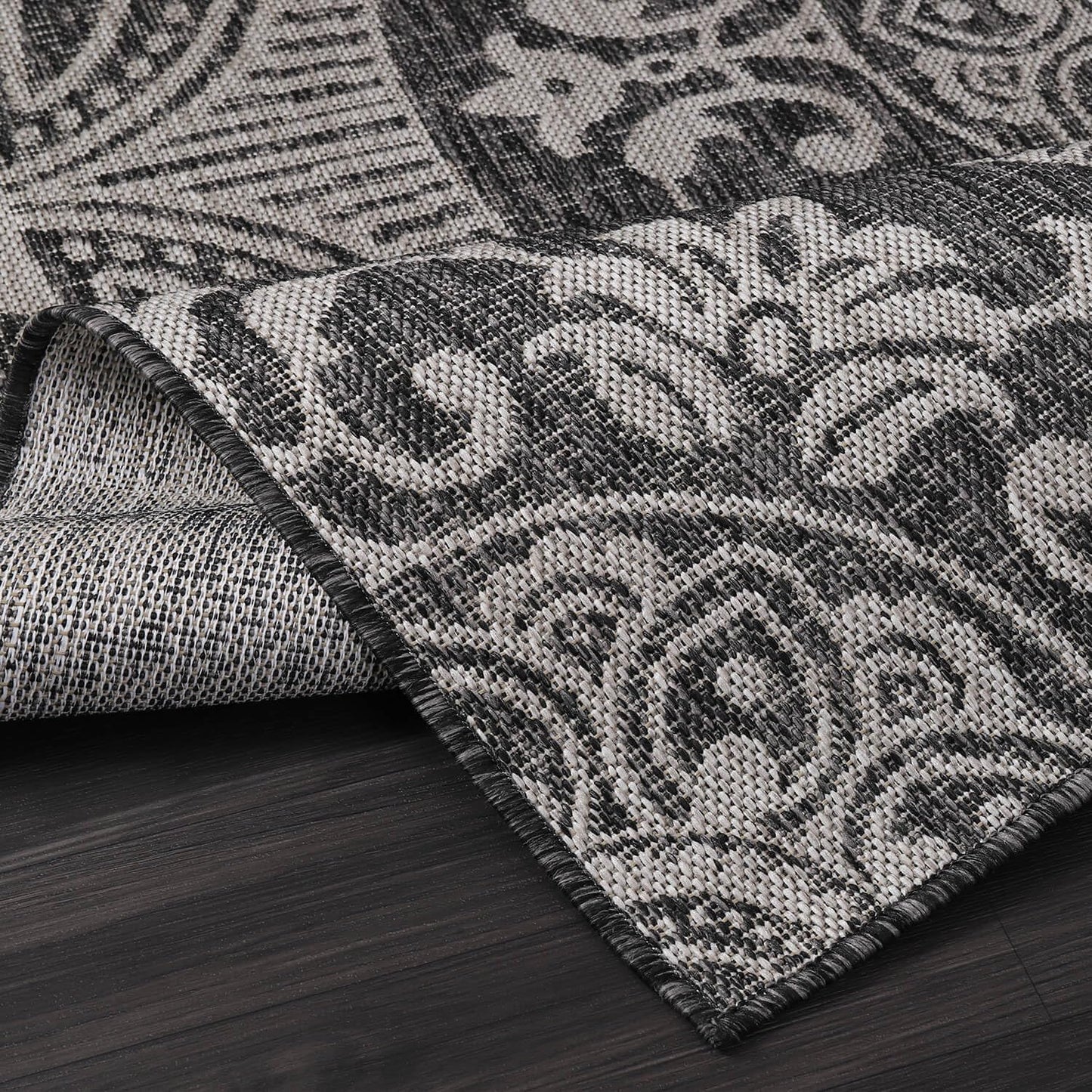 Medallion Outdoor Rug 10x14 Washable Outside Carpet for Indoor Patio Porch Waterproof Easy Cleaning Non Shedding Area Rugs Dark Gray 10 x 14