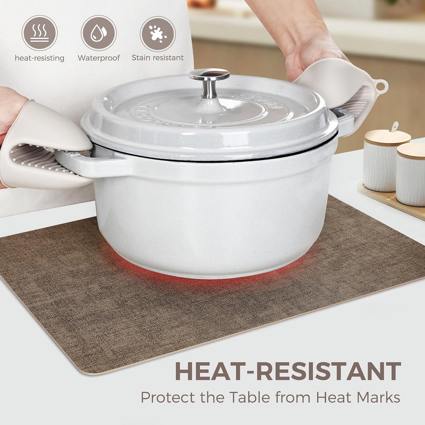 Vinyl Placemats Set of 4, Faux Leather Waterproof and Heat Resistant Place Mats, Washable Anti-Slip Table Mats with Coaster, Wipeable Placemats for Indoor & Outdoor 17" x 12" (Dark Coffee, Set of 4)