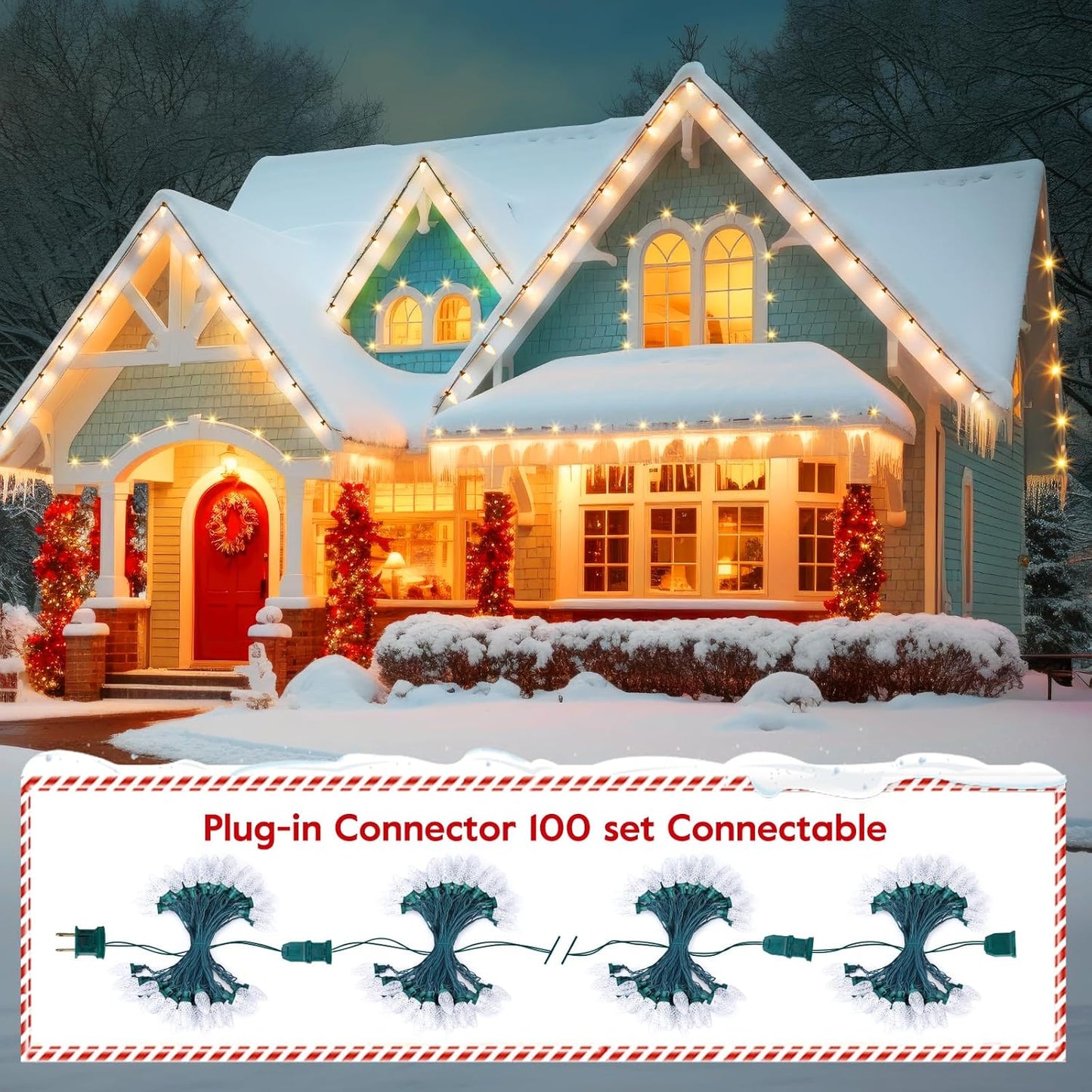 Brightown C9 LED Christmas String Lights, 33ft 50 LED Waterproof Strawberry String Lights, Plug-in Extendable Green Wire Lights String for Outdoor Indoor Patio Party Decoration, (Warm White)