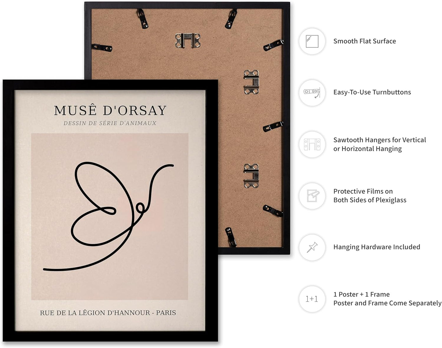 Poster Master Vintage Poster - Retro One Line Butterfly Drawing Print - Butterfly Line Art - Minimal Gift for Him, Her, Animal Lover - Abstract Decor for Home, Office, 16x20 Black Framed