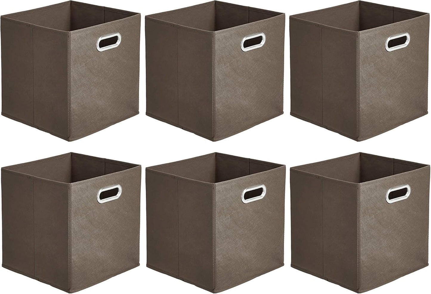 Amazon Basics Collapsible Cube Storage Organizer Bins, 6-Pack, 10.5 x 10.5 x 11 inches, Taupe