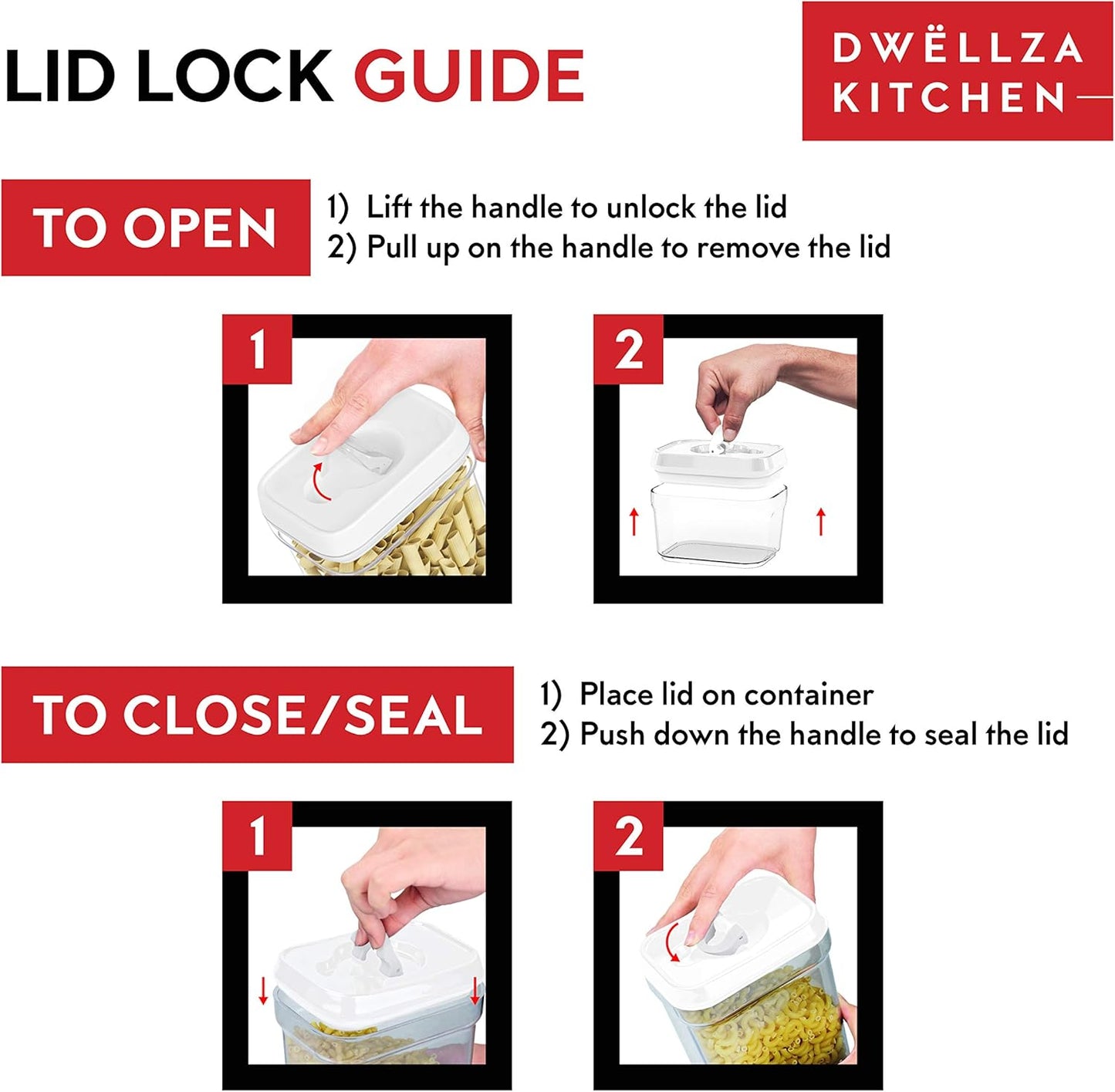 DWËLLZA KITCHEN Pasta Storage Containers for Pantry - Set of 2 White Airtight Spaghetti Container Storage - Ideal for Spaghetti & Noodles, Kitchen Pantry Organization and Storage, Keeps Food Fresh