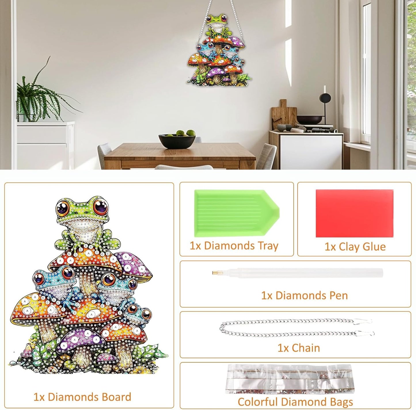 SENQAO Frog Diamond Art Hanging Kit for Adult, Special Shaped Rhinestone, Double Sided DIY Acrylic Diamond Art Painting Window Pendants Home Garden Wall Hanging Kits Hanging Ornament