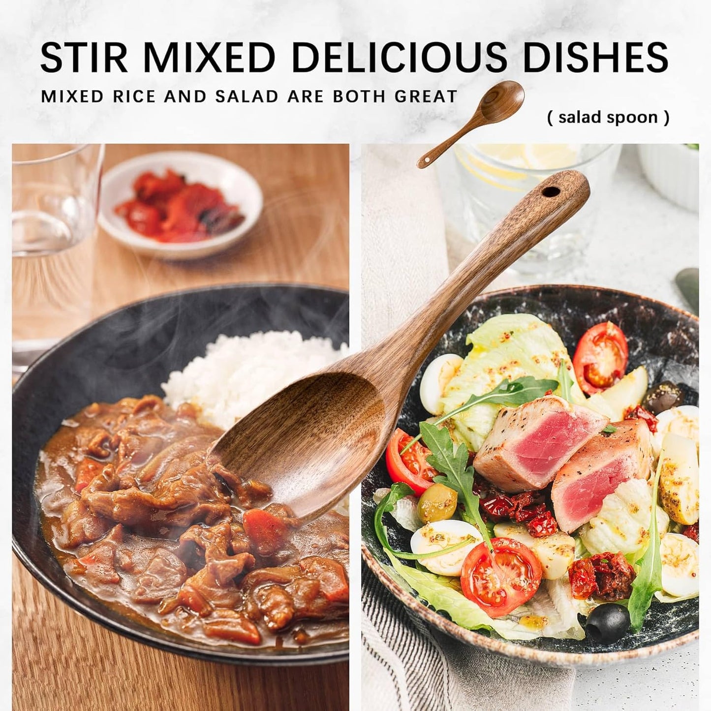 Wooden Spoons for Cooking, Nonstick Cooking Utensil Set with 6 Piece Acacia Wooden Spatulas and Spoons for Cooking, Terrific for Everyday Kitchen Tasks