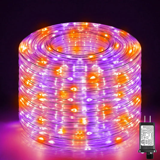 Purple Orange Halloween Lights, 100FT 300 LED Rope Lights for Outside Waterproof with 8 Modes, Connectable String Lights for Indoor Patio, Trampoline, Garden, Pool, Tree, Holiday Decorations