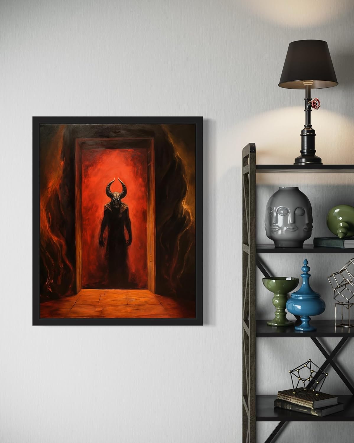 Satan and Hell Poster Art Print, Halloween Scary Vintage Wall Art Academia Spooky Painting Decoration for Horror Prints, Gothic Posters Bedroom Decor 89 (Satan and Hell, 8 x 10 inches, Black Frame)