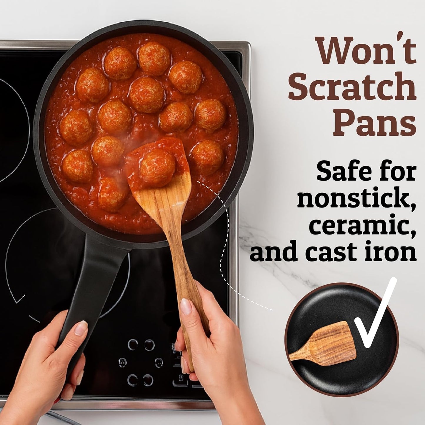 PriorityChef Premium Wooden Spoons for Cooking - 8pc with Utensil Holder, Spoon Rest and Hanging Hooks, Smooth Finish Teak Wooden Utensil Set, Heat-Resistant & Nonstick Safe, Ideal for Gifting