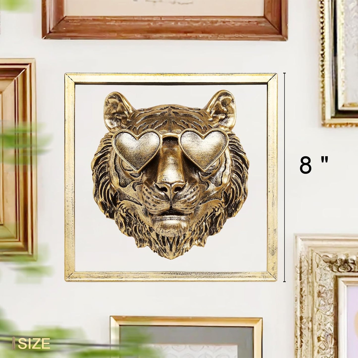 Animal Heads Wall Decor (Includes Metal Frame) Resin Animals Sculptures Head Wall Hanging Decoration Gold vintage Wall Sculpture for Living Room Bedroom Office(Tiger)