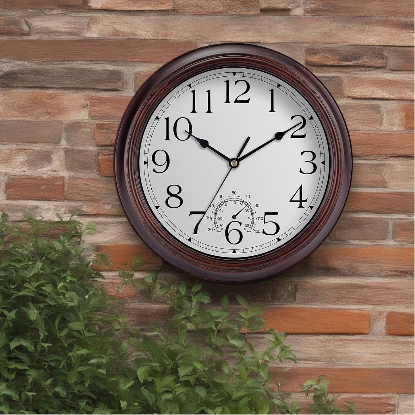 12 Inch Outdoor Wall Clock with Thermometers, Vintage Silent Wall Clocks Battery Operated, Retro Non-Ticking Clock Decorative for Living Room, Patio, Kitchen, Office, Bathroom, Bedroom(Bronze)